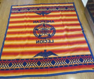 Rare 1940s - 50s BEACON Camp Blanket AMERICAN LEGION Patriotic Indian Design 3