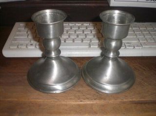 Pair Vintage Weighted Leonard Pewter Candle Stick Holders