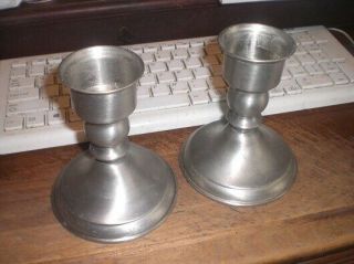 Pair Vintage Weighted Leonard Pewter Candle Stick Holders 2