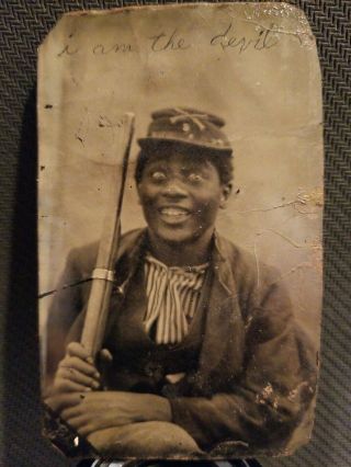 African American Man Civil War Uniform W/ Rifle.  Sixth Plate Tintype.