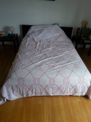 Vintage Chenille Dot Bedspread Coverlet Blanket Pink White Full Queen