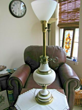 Vintage Stiffel Enameled Brass Torchiere Table Lamp 6