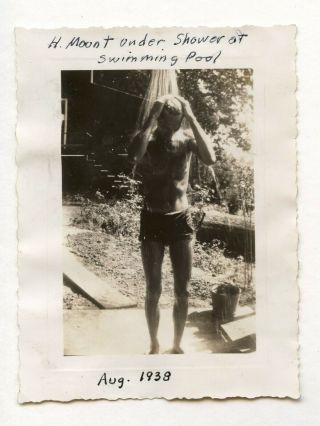 4 Vintage Photo Swimsuit Boy Scout Master 1938 Snapshot