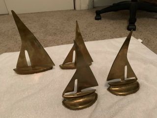 Vintage Brass Boat Sailboat Nautical Set 2