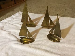 Vintage Brass Boat Sailboat Nautical Set 4