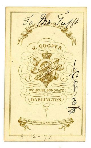 1873 Gentleman with Cane on cdv by J Cooper of Bondgate Darlington 2
