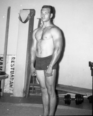 Vintage Negative Man Male Physique Shirtless Bodybuilder Gym Candid 60s