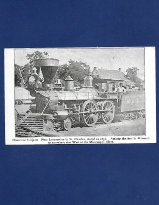 Antique Postcard First Locomotive Engine St.  Charles Mo American Flags