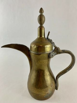Vintage Brass Pitcher Coffee Tea Pot Pitcher Hinged Lid Patina Long Spout Stamp
