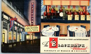 Chicago Linen Postcard The Blackhawk Restaurant Carl Ravazza On Marquee 1943