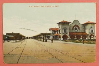 1908 Pc Sp Railroad Depot San Antonio Texas Tx Postcard
