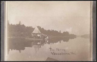 Vassalboro,  Maine Pre - 1920 Rppc - River Ferry With Horse Cart & Passengers