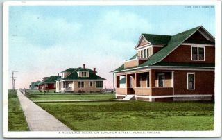 1911 Plains Ks Postcard " Residence Scene Superior Street " Real Estate Ad On Back
