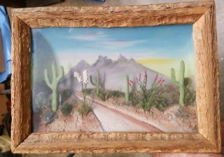 Vtg.  3d Diorama Desert Scene Relief Shadow Box Cactus Landscape View Co.  Arizona