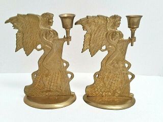 Vintage Angel Solid Brass Candle Holders - 8 " By 5 "