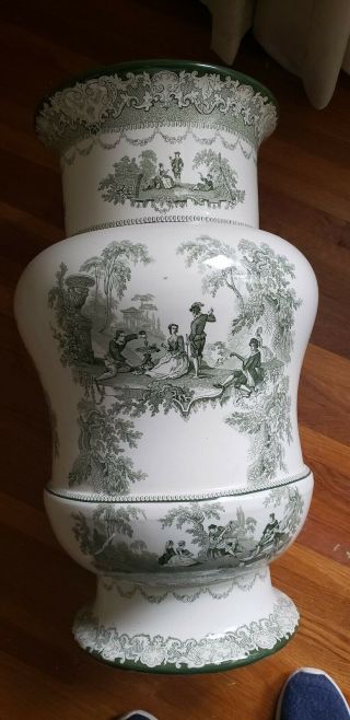 Royal Doulton Umbrella Stand In Rare Green Watteau Pattern.