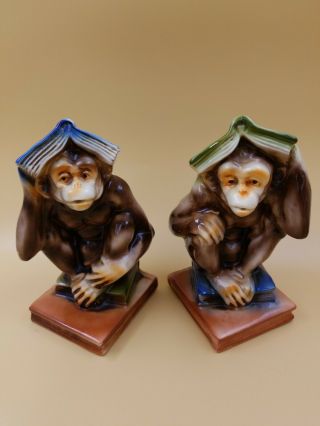 Vintage 7 In,  Ceramic Monkeys Book End Japan
