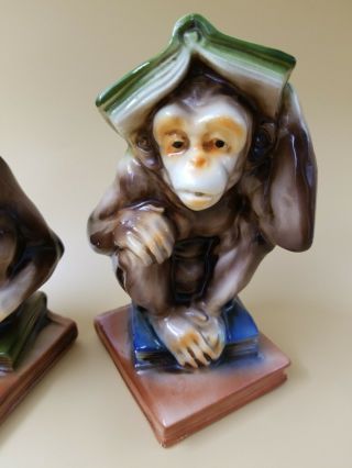 Vintage 7 in,  Ceramic Monkeys Book End Japan 3