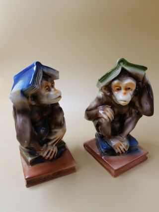 Vintage 7 in,  Ceramic Monkeys Book End Japan 8