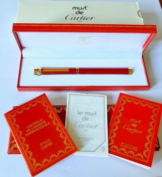Cartier Vendome Trinity Oval Bordeaux Lacquer Gold Fountain Pen W.  Box & Papers