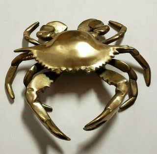 Vintage 6” Solid Brass Crab Ashtray Trinket Box Hinged Jewelry Compartment