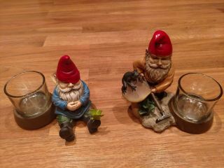 Set Of 2 Partylite Garden Gnome Candle Holders