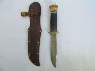 Antique Marbles Gladstone Fixed Blade Knife W/ Stag Handle,  Cond.  (9.  75 ")