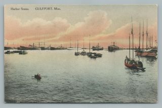 Harbor Scene Gulfport Mississippi—hand Colored Antique Younghans Boats 1910s