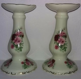 2 Formalities By Baum Bros.  6 " Victorian Rose Candlesticks