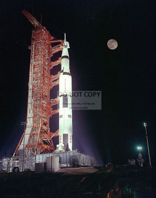 Apollo 17 Saturn V At Launch Pad 39a Under Full Moon - 11x14 Nasa Photo (lg - 001)