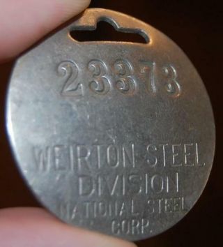 4 Scarce Vintage Metal Weirton Steel Co Employee Id Badge 23373 Pinback Name
