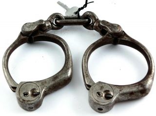 Antique Bean Cobb 1899 Adjustable Handcuffs Police Prison Restraints Key Old