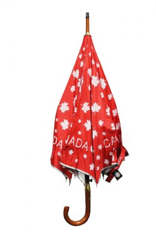 Canada Red With Maple Leaves - Umbrella Auto.  34 " Inch Height.  Viva Souvenirs