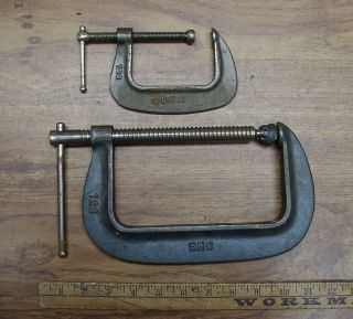 Old Tools,  2 Vntg Shc " C " Clamps,  126 - 6 " Capacity,  & 123 - 3 " Capacity,  Xlint