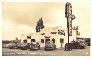 Monteagle Tn Blue Sky Cafe Old Cars Little Girl Real Photo Postcard