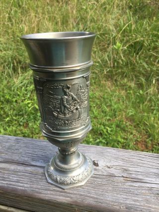 Vintage Sks - Zinn 95 Pewter Tall Chalice Goblet 3 Different Scenes Antique