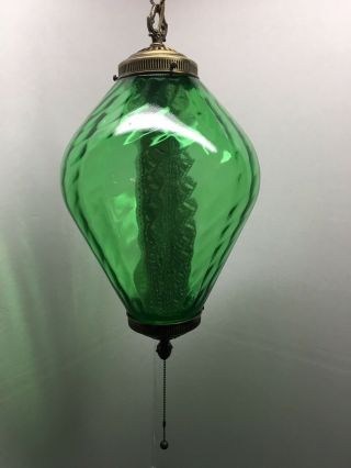 Vintage Mcm Green Glass Hanging Swag Lamp Light W/ Diffuser