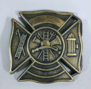Vintage Fire Department Brass Belt Buckle -