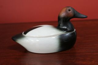 Vintage Porcelain Duck Trinket Box Hand Painted Mallard Duck Jewelry Dish
