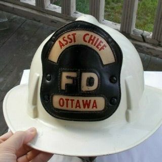 Vintage Fireman Fire Fighter Helmet Msa Asst.  Chief Ottawa Fd Fire Department Nr