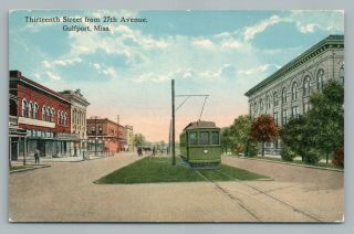 13th Street Trolley Train Gulfport Mississippi—rare Antique Ms Postcard 1910s