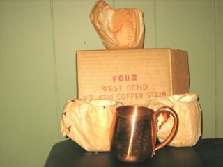 Vintage Set Of 4 West Bend Aluminum Solid Copper Moscow Mule Mugs 1950/60 