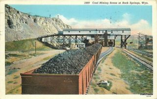 1939 Rock Springs Wyoming Coal Mining Scene Sanborn Postcard 1350