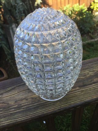 Vtg Cut Glass Hollywood Regency Light Globe Shade Mcm Ceiling Table Lamp Oblong