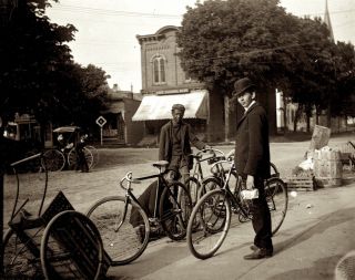 1890s Photo Glass Negative Bicycle Street Repair Early Cycle Bike Philipsburg Pa
