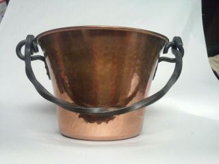 Vintage Hammered Copper Bucket With Twisted Iron Handle Stockli - Netstal Swiss