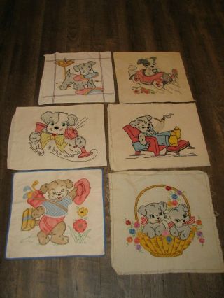 6 Sweet Vintage Embroidered Pillow Covers Vogart Dogs And Puppies