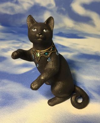 Lenox " Night Gazer " Black Porcelain Kitty Cat Figurine Jewel Collar 805135 Euc