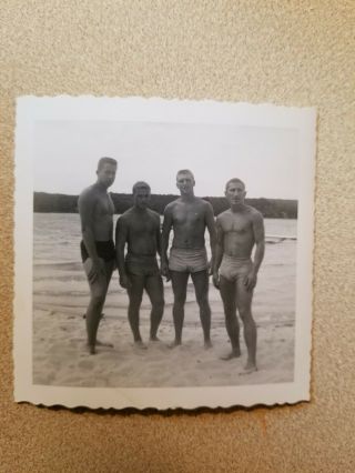 Vintage Photo Snapshot Beefcake Men Bathing Suits Gay Int.
