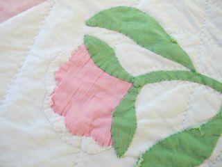 Vintage Hand Sewn All Cotton Heavy APPLIQUE Quilt,  FLOWER BUDS Pattern 7